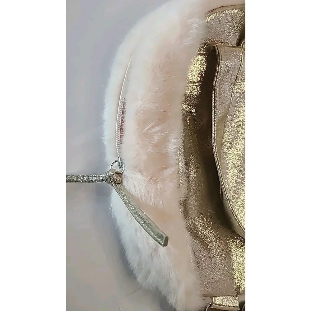 Gold Metallic Faux Fur Pink Backpack w/ Silver Gold Stars Toddler Little Girl